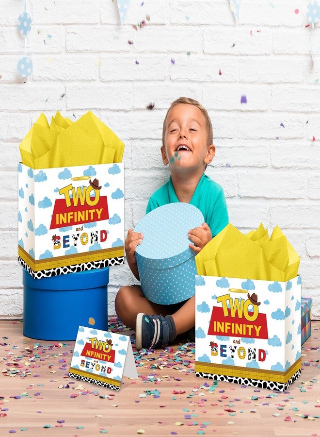 RTMISA Two Infinity and Beyond Birthday Gift Bag with Tissue Paper and Greeting Card Cartoon Story 2 Year Old Boy Birthday Gifts Wrapping Bag 2nd Birth Day Decorations Supplies - Image 4